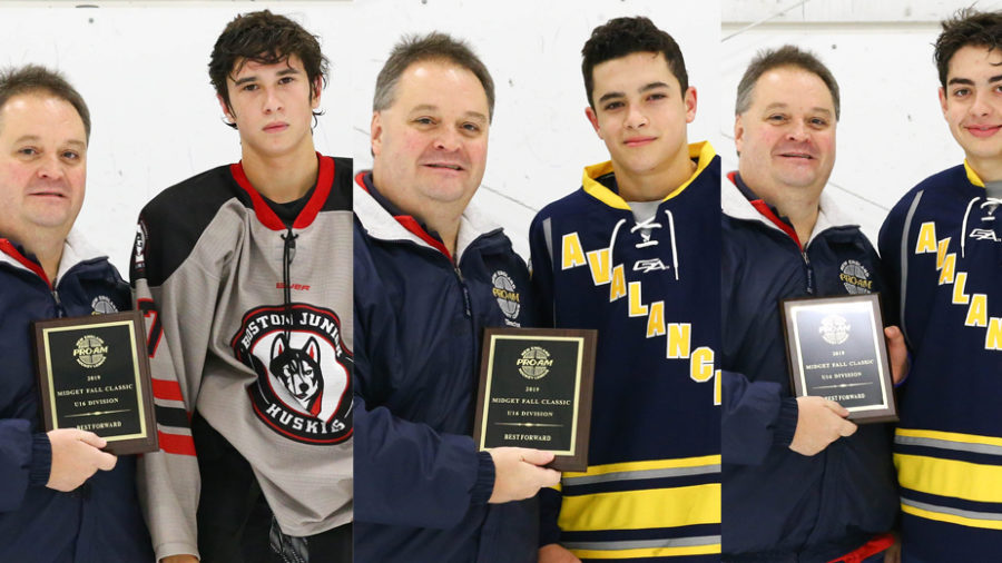 2019 MFC U16 All-Tourney Forwards: Robbie Young (Boston Jr. Huskies), Matt Hughes and Chris Cotter (North Jersey Avalanche)